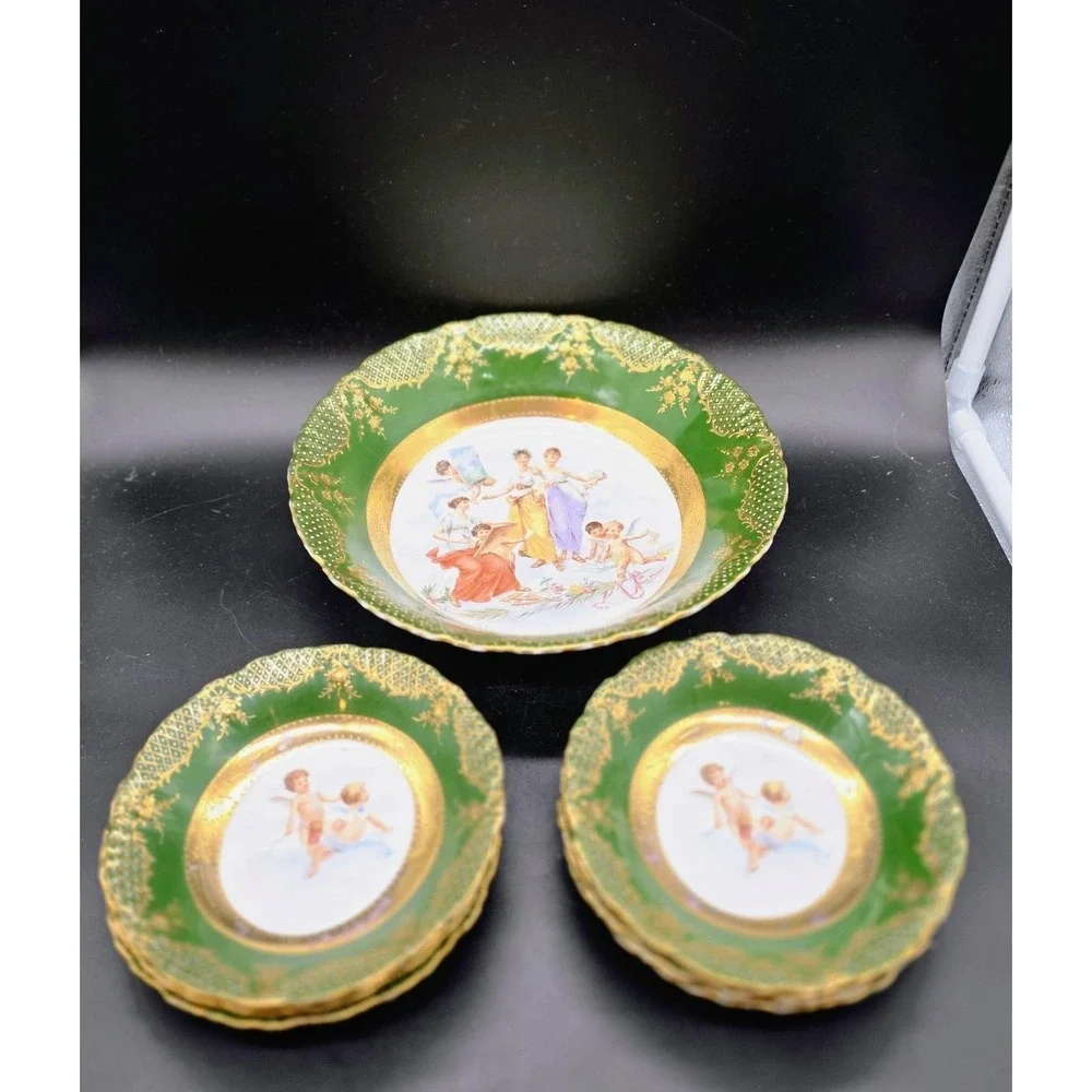 Set/7 Antique Royal Vienna Berry Bowl W Master Fruit Bowl Cherub Angel As Is